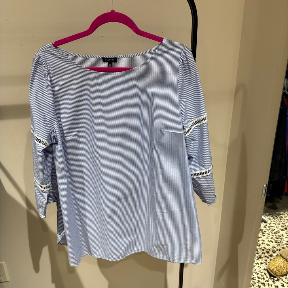 Talbots Blue Boxy 3/4 Sleeve Blouse